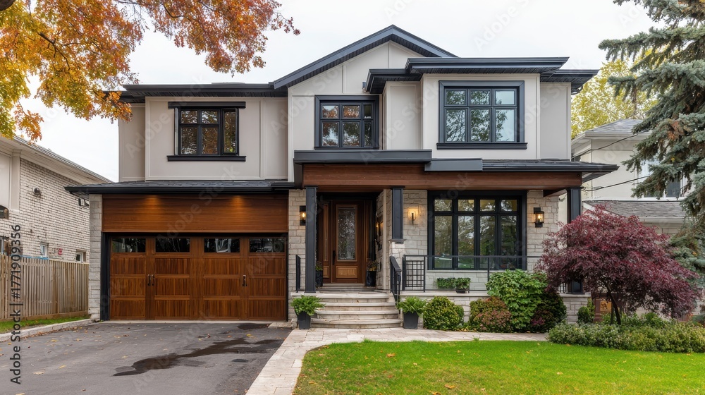 Fototapeta premium luxury canadian house completely renovated furnished and staged with basement deck backyard and garage for sale no logos no brands ar 169