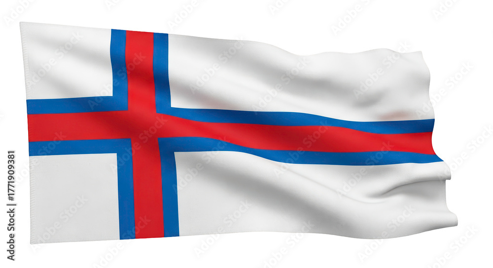 Obraz premium Faroe Islands flag PNG transparent background, realistic 4K high-resolution fabric texture (法罗群岛国旗)