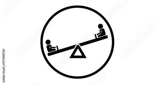 Simple black and white illustration of two people on a seesaw