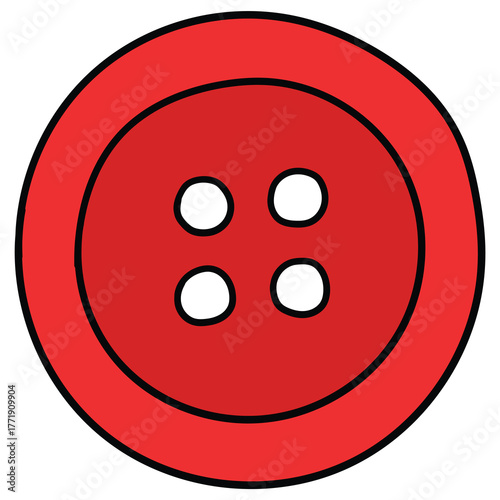 Hand-drawn cartoon red button for clothes on a white background.