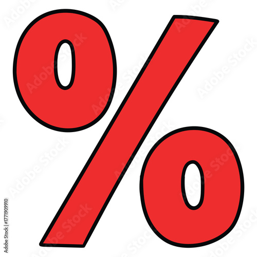 Hand-drawn cartoon red percent sign on a white background.