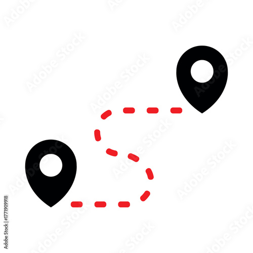 Route planning icon with dashed path and location pins for navigation and travel systems