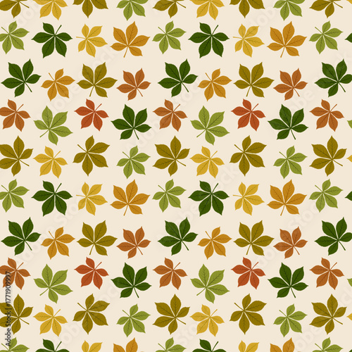 Seamless Autumn Chestnut Leaf Pattern – Fall Foliage Nature Background in Warm Earthy Colors