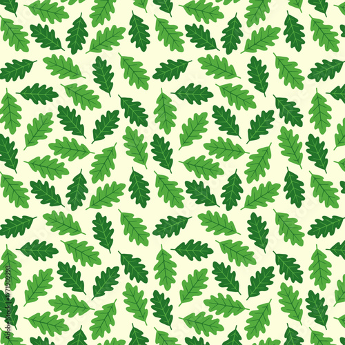 Green Oak Leaf Seamless Pattern – Fresh Botanical Foliage Vector Background