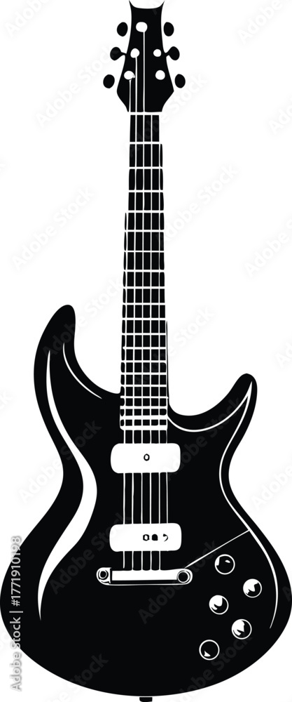 Obraz premium Electric guitar icon. Black Vector silhouette