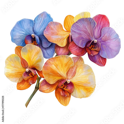 Orchid Flower, watercolor illustration vector, isolated on a white background.