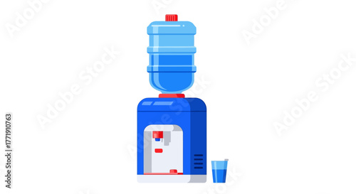 Illustration of a blue water cooler dispenser with a glass nearby