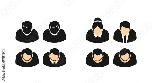 Simple black silhouettes depict a diverse group of business people