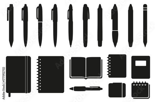 Silhouette collection of pens and notebooks in various designs