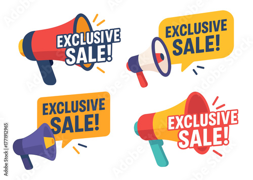 Exclusive sale megaphone icons with speech bubbles