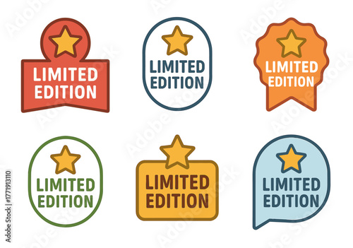 Limited edition labels with star icons in various shapes and colors