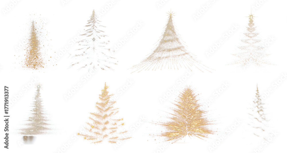 Obraz premium PNG Elegant abstract Christmas trees, element set on transparent background