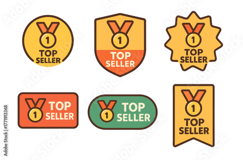 Top seller badges in various shapes and designs