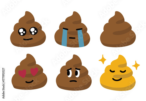 Cute Poop Illustration Set | Funny Emoji Style Doodle Icons