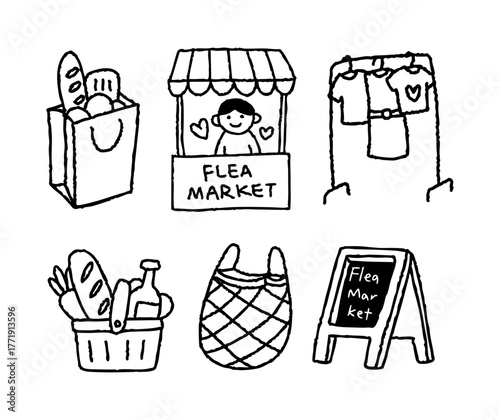 set of Local flea market hand drawn illustrations