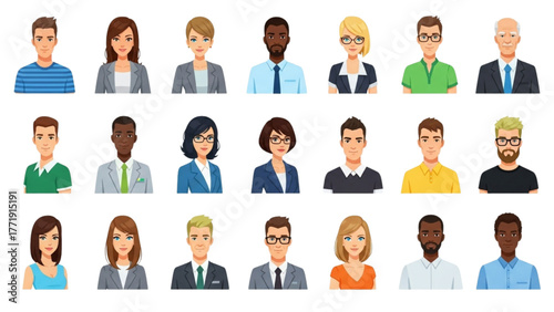 Diverse Business People Avatars Set. Professional Corporate Staff Profile Icons. Multi-Ethnic Team Users Collection. Modern Isolated Flat Illustration.