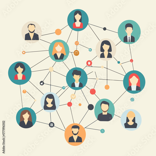 Social Network Concept with People Connected in a Digital Web, Teamwork and Communication
