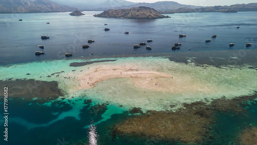 Wallpaper Mural Aerial drone view of Pulau Karangan Island with pristine beach and turquoise sea in Komodo National Park Torontodigital.ca