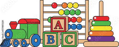 ABC wooden blocks with colorful abacus educational toy vector illustration