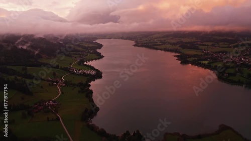 Magical Sunset Over Lake Mondsee and Irrsee, Austria – 4K Aerial Drone Footage with Fog, Rainbow, and Colorful Autumn Clouds