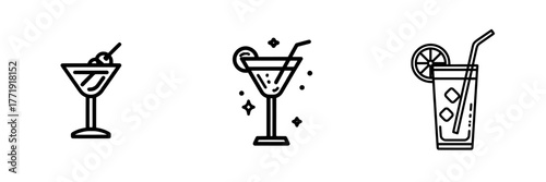 The illustration is a modern representation of a cocktail icon and is also an editable line icon
