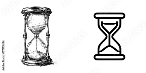 Flat icon of an hourglass, sandglass timer, or clock for use in apps and websites