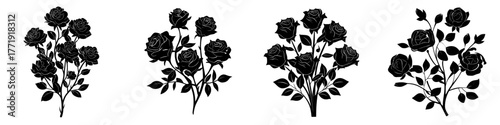 A modern, isolated botanical element featuring a bouquet of flat roses set against a white background, ideal for Mother's Day or Women's Day, symbolizing spring flowers