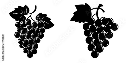 Editable stroke icons of grapes in flat design, isolated on a white background for use with food and fruit, available in bunches’ becomes ‘Flat design editable stroke icons featuring bunches of