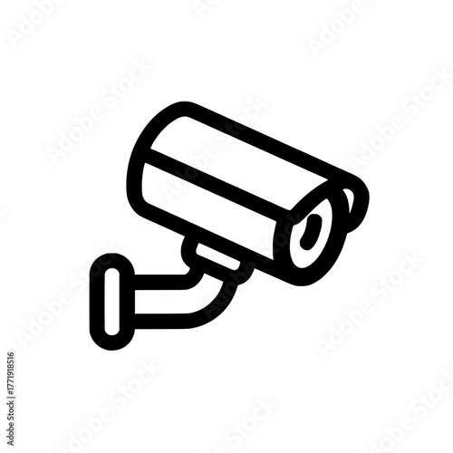 Modern illustration image featuring a security camera symbol icon in the form of a fixed CCTV camera logo sign shape on white background