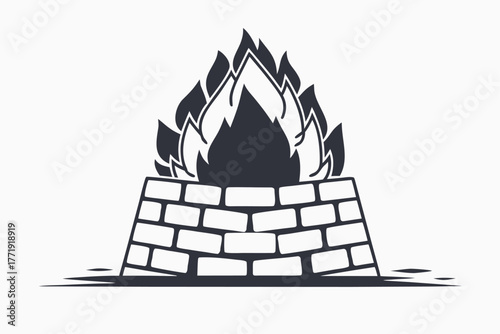 Isolated flame rises above brick oven in simple silhouette for vintage vibe