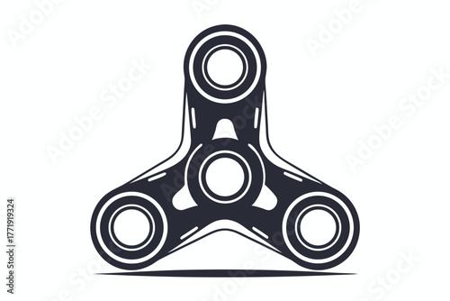 Isolated monochrome fidget spinner exhibits three distinct circular weights around its center structure