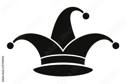 Mardi Gras hat silhouette vector, Carnival or clown hat  black symbol