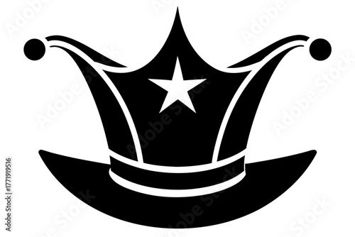 Mardi Gras hat silhouette vector, Carnival or clown hat  black symbol