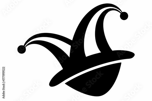 Mardi Gras hat silhouette vector, Carnival or clown hat  black symbol