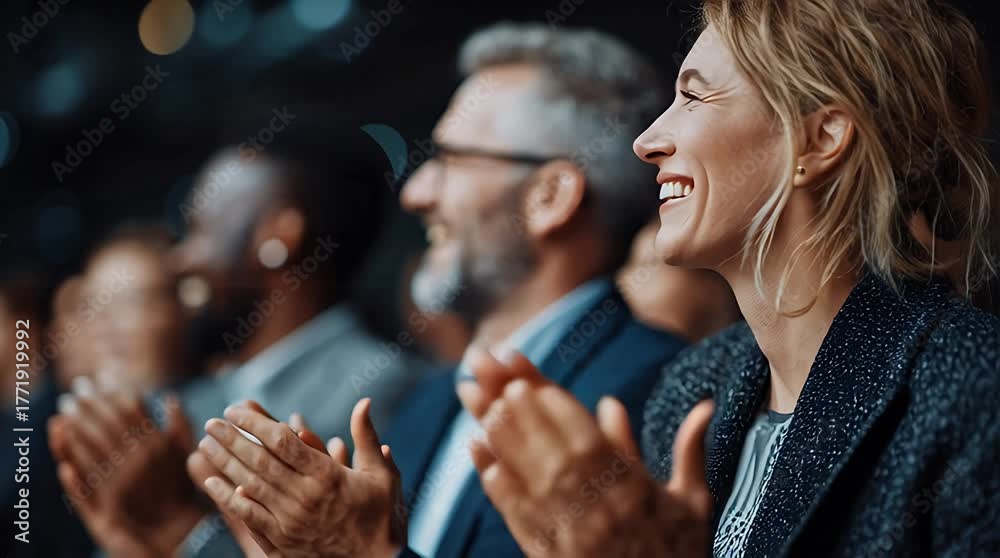 Femme d'affaires applaudissant lors d'un séminaire d'entreprise