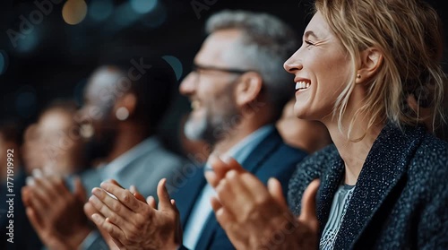 Femme d'affaires applaudissant lors d'un séminaire d'entreprise