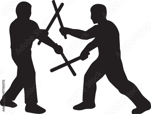 Stickfighters. Filipino Martial Arts practitioners engaged in Sinawali
