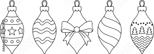 Icicle elongated Christmas tree decoration with decorative patterns. Coloring Page Set for holiday crafts, classroom. Coloring Page Set for holiday crafts, advent calendar, classroom activity, DIY gif