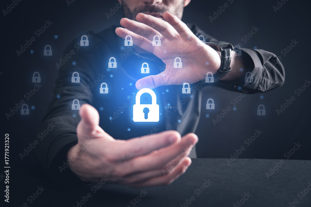 Naklejka premium Digital security concept. Padlock data protection