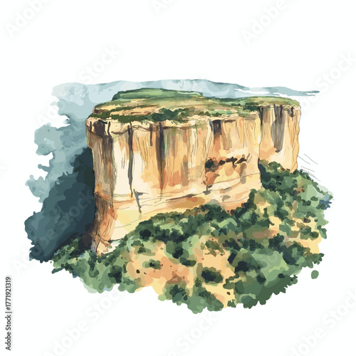 Cerro Cora National Park. Cerro Cora National Park hand drawn watercolor illustration