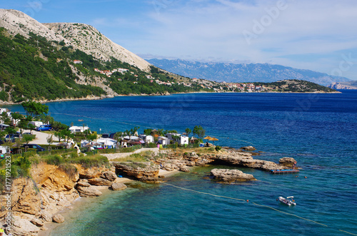 Sunny Adriatic coast camping idyllic beach vacation paradise