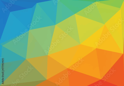 Colorful polygonal background with shades of blue, yellow, orange, and green.