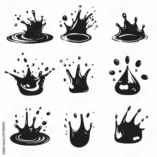 Black Ink Splashes and Drops Vector Illustrations for Creative Design Projects