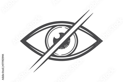 Monochrome human eye is shown blocked by two parallel lines, symbolizing restricted vision