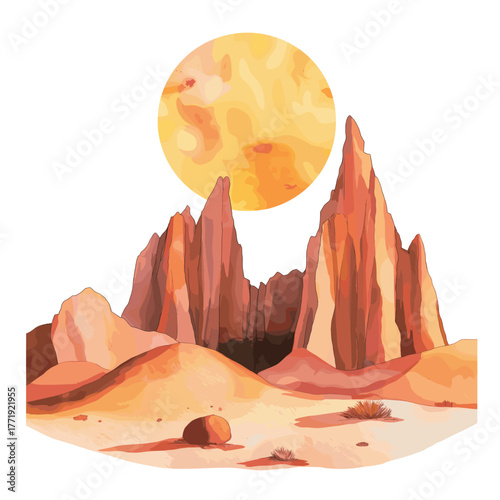 Valle de la Luna. Valle de la Luna hand drawn watercolor illustration