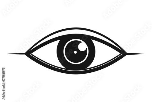 Monochrome human eye featuring stylized lashes and a bold stroke cutting across its center