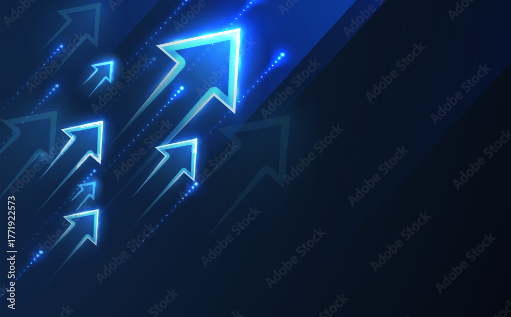 Up arrows on deep blue background space with one big arrow. Business growth, development progress, financial company statistic, hi results, investment grow concept Financial result graph.