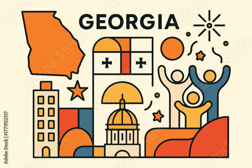 Vibrant illustration of georgia state landmarks and symbols celebrating national pride and tourism