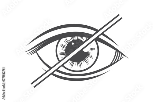 One striking eye with slash mark conveys a strong concept in solid black tone