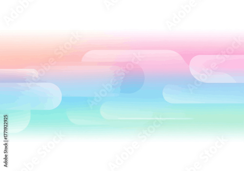 A soft abstract background with a pastel gradient of pink, blue, and green and translucent shapes.